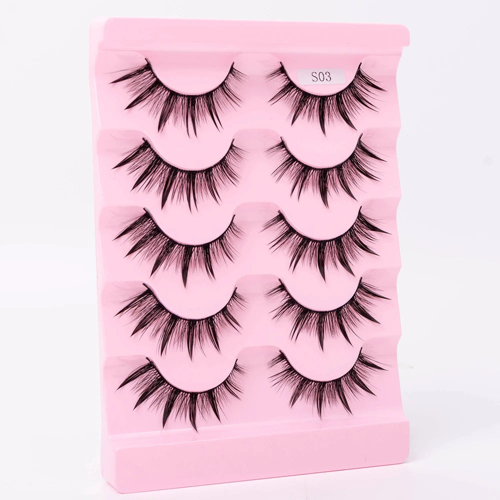 New 5 Pairs Wet False Eyelashes Naturally Wear False Eyelashes Everyday Sharp Tail Thick Simulation Cross Makeup Lashes