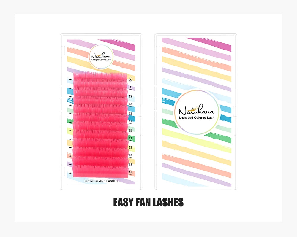 NATUHANA L/LU(M) Curl Auto Fans Colored Lashes Easy Fan Color Eyelash Extension L-Shaped Individual Mink Eyelashes Makeup