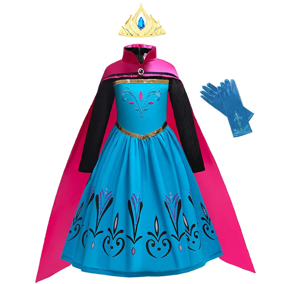 Queen Dress For Girls Long Sleeve Dress Elsa Cosplay Costume Princess Halloween Dress Kids Party Vestido Fantasia Children