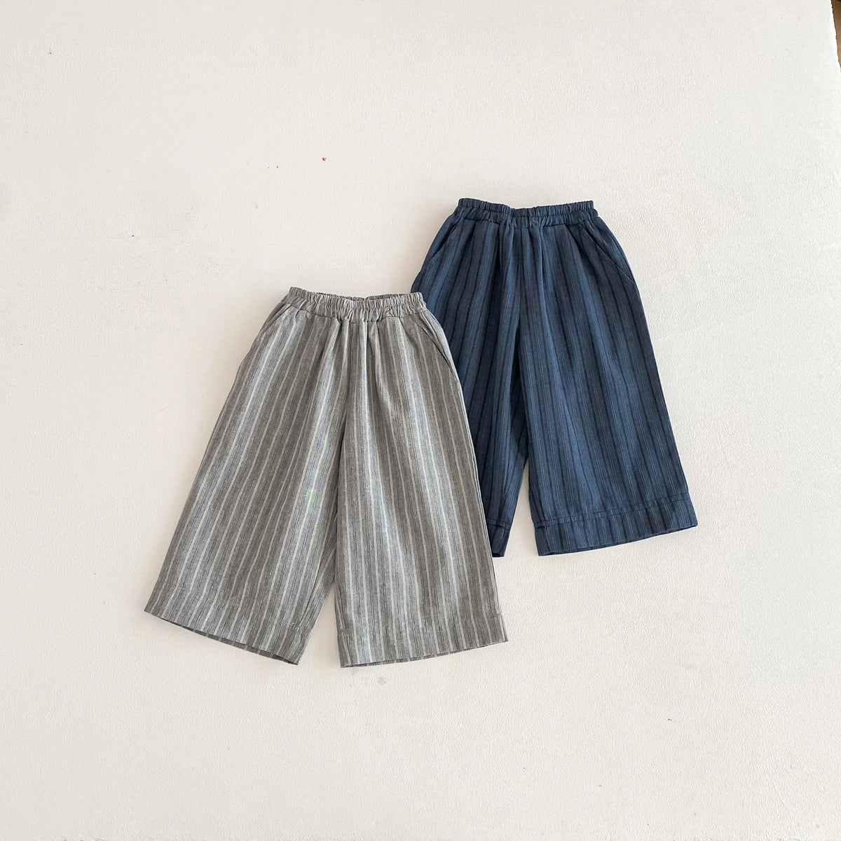 Boys Girls Linen Cotton Stripe Trousers For Children's Clothes Fall Spring Boy Loose Casual Harem Pants Kids Long Pants for 1-6T