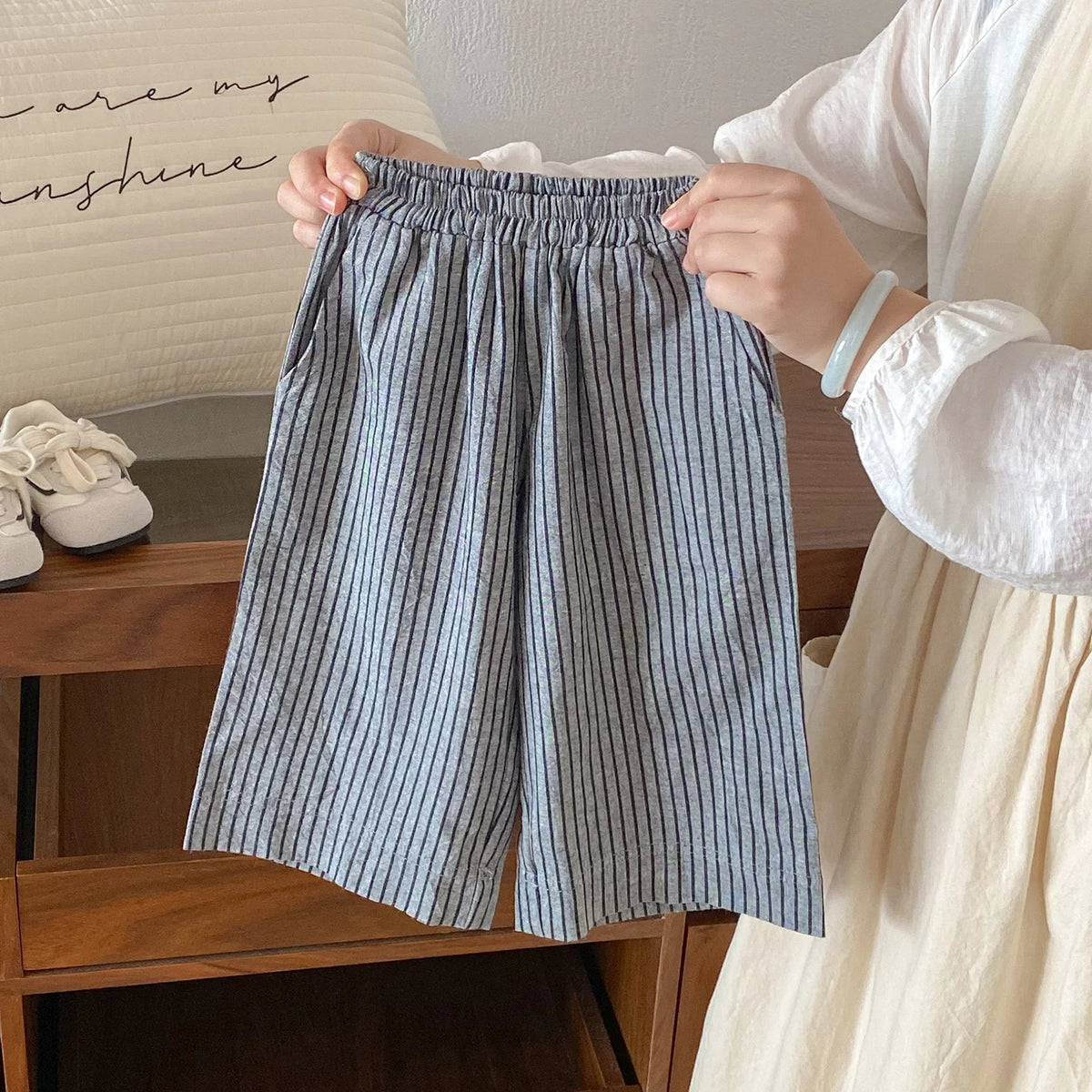 Boys Girls Linen Cotton Stripe Trousers For Children's Clothes Fall Spring Boy Loose Casual Harem Pants Kids Long Pants for 1-6T