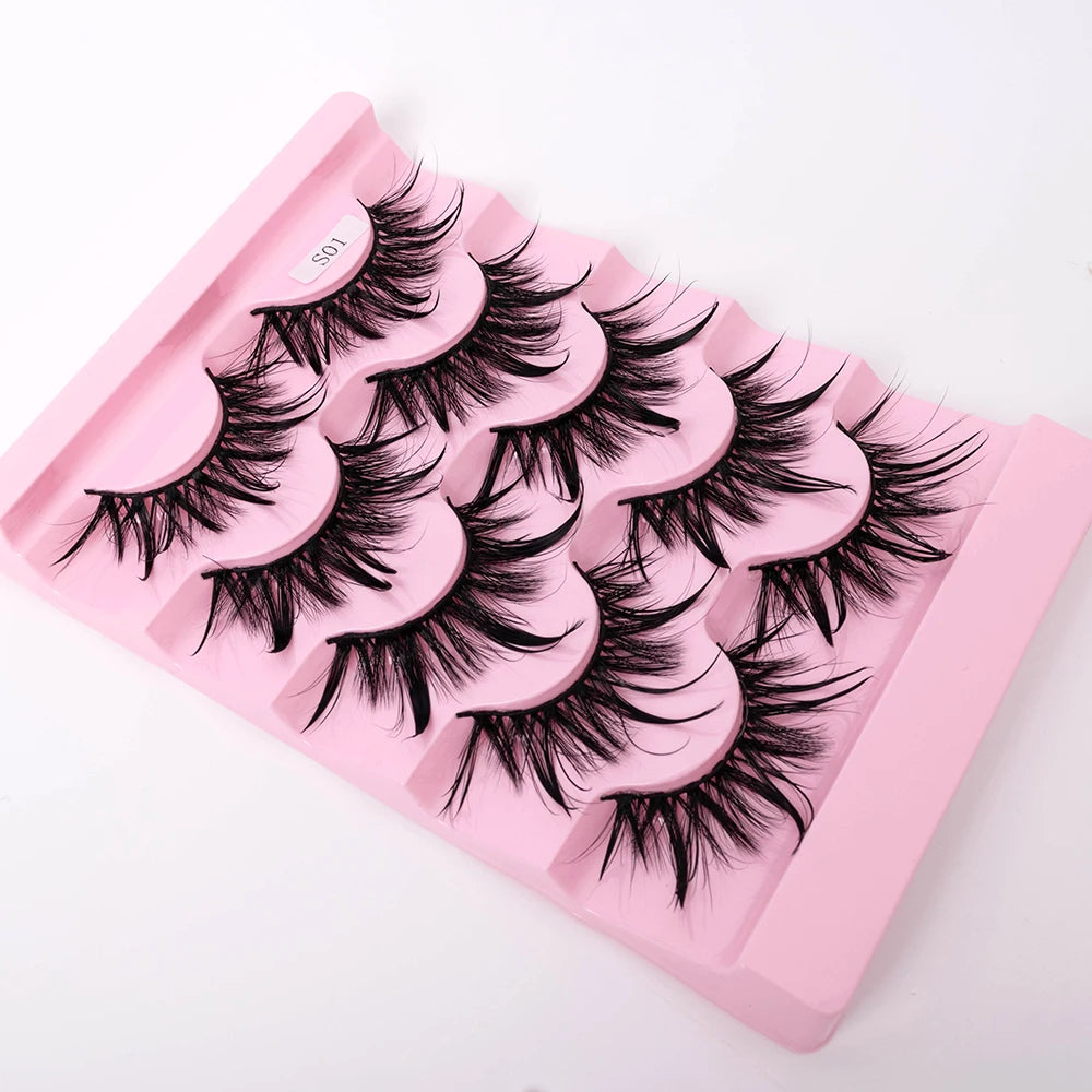 New 5 Pairs Wet False Eyelashes Naturally Wear False Eyelashes Everyday Sharp Tail Thick Simulation Cross Makeup Lashes