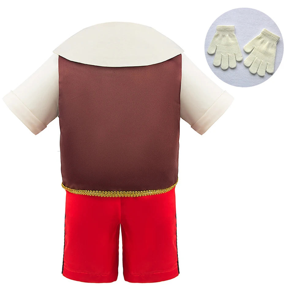 Pinocchio Costume for Boy Girl Classic Fairy Tale Cosplay Set with Hat Long Nose Gloves Fairy Tale Party Outfit for Halloween