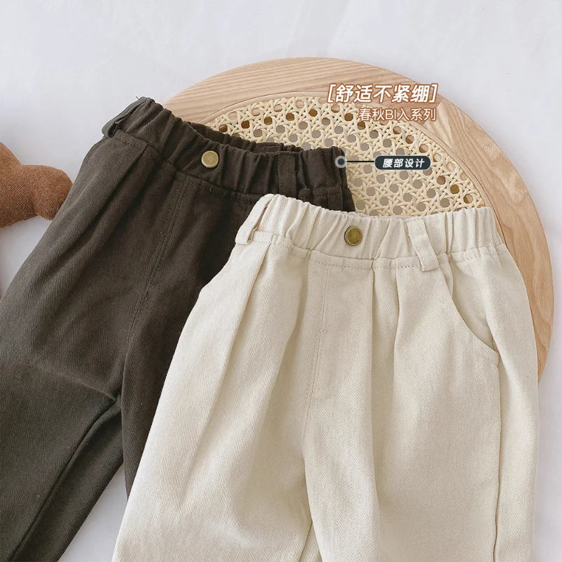Spring Baby Boys Cotton Casual Pants Kids Cotton Clothes Fall Children's Fashion Trousers Toddler Girls Solid Color Simple Pants
