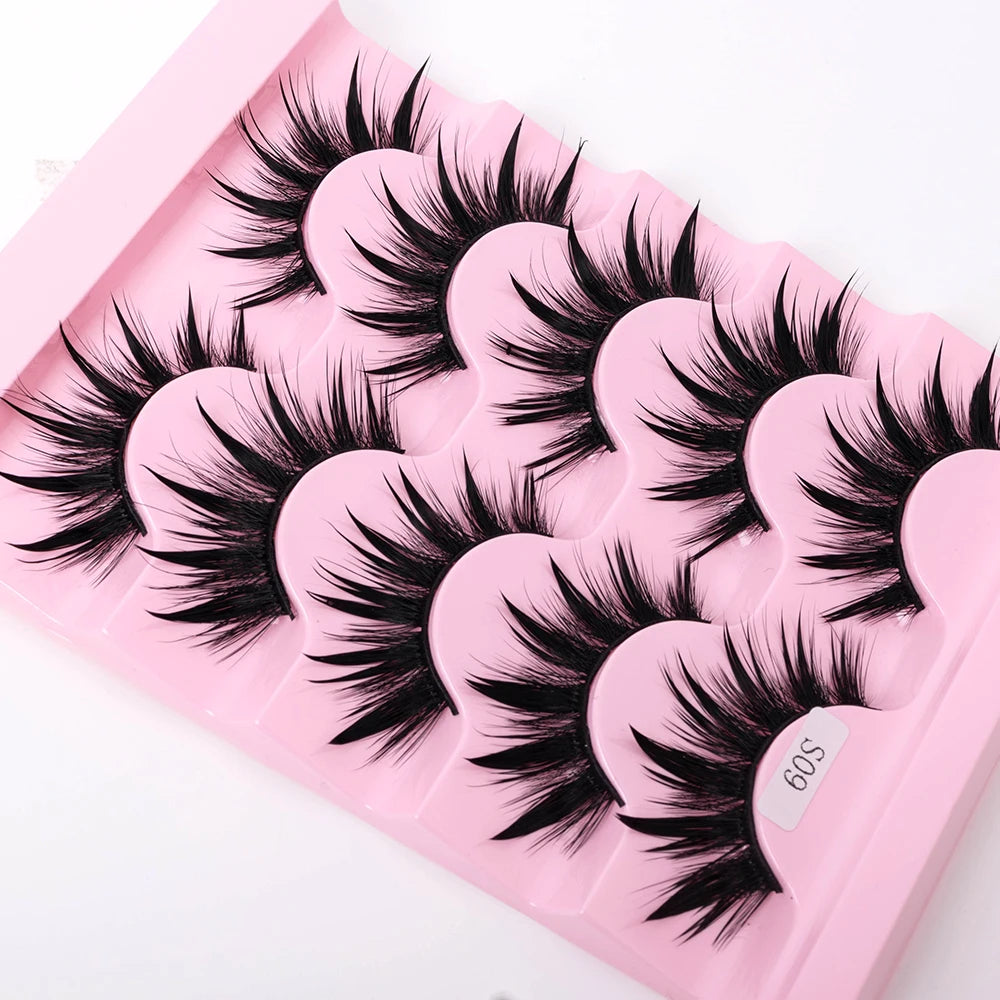 New 5 Pairs Wet False Eyelashes Naturally Wear False Eyelashes Everyday Sharp Tail Thick Simulation Cross Makeup Lashes