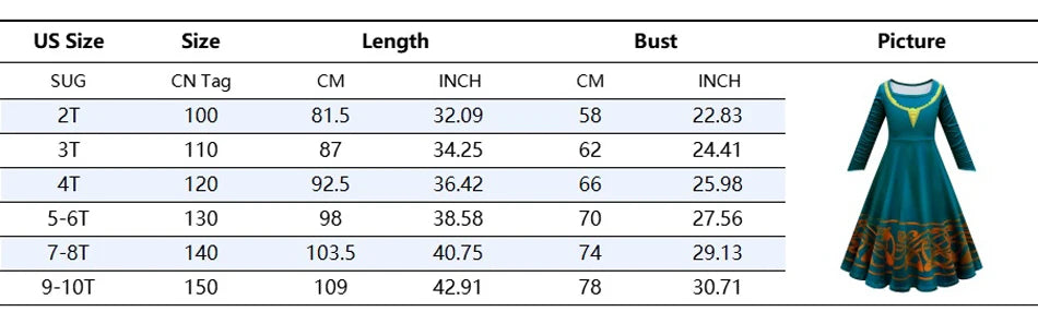 Movie Cosplay Brave Merida Costume for Girls Halloween Princess Dress Kids Carnival Fantasia Children Xmas Party Clothing