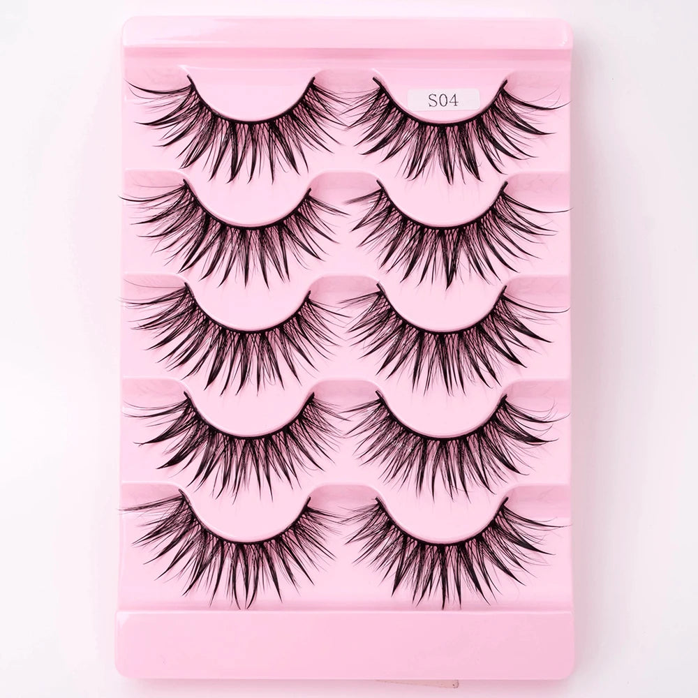 New 5 Pairs Wet False Eyelashes Naturally Wear False Eyelashes Everyday Sharp Tail Thick Simulation Cross Makeup Lashes