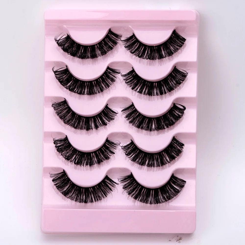 New 5 Pairs Wet False Eyelashes Naturally Wear False Eyelashes Everyday Sharp Tail Thick Simulation Cross Makeup Lashes