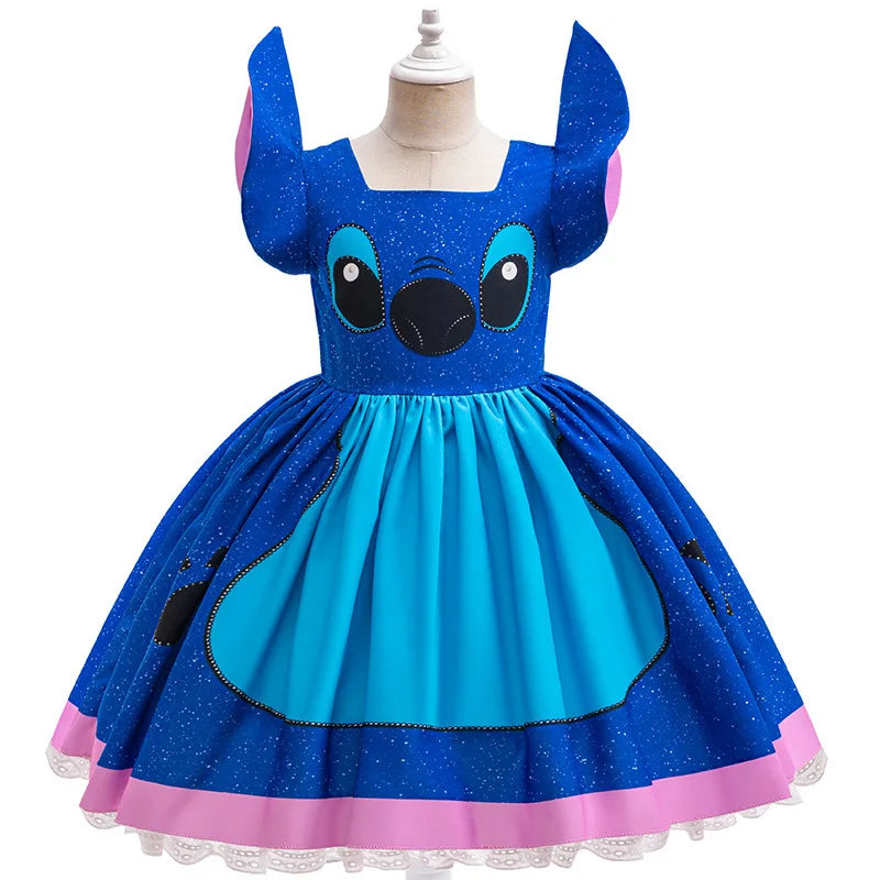 Cartoon Cute Movie Stittch Dress for Girls Role Playing Costume Stage Performance Halloween Carnival Children's Dress Up Gifts