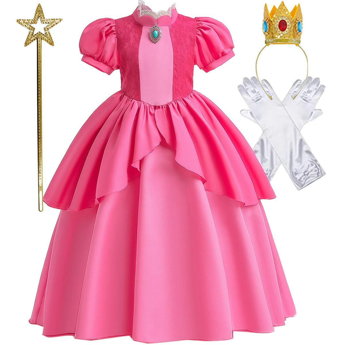Fancy Peach Princess Cosplay Costume For Girl Carnival Halloween Costumes Birthday Party Stage Performace Prom Dress Kids Clothe