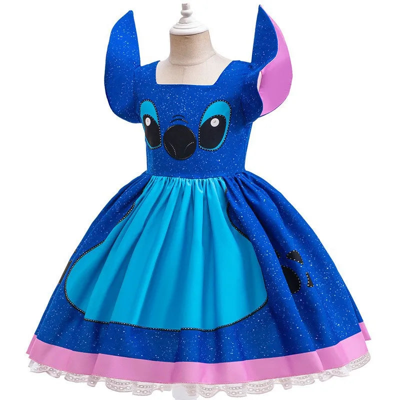 Cartoon Cute Movie Stittch Dress for Girls Role Playing Costume Stage Performance Halloween Carnival Children's Dress Up Gifts