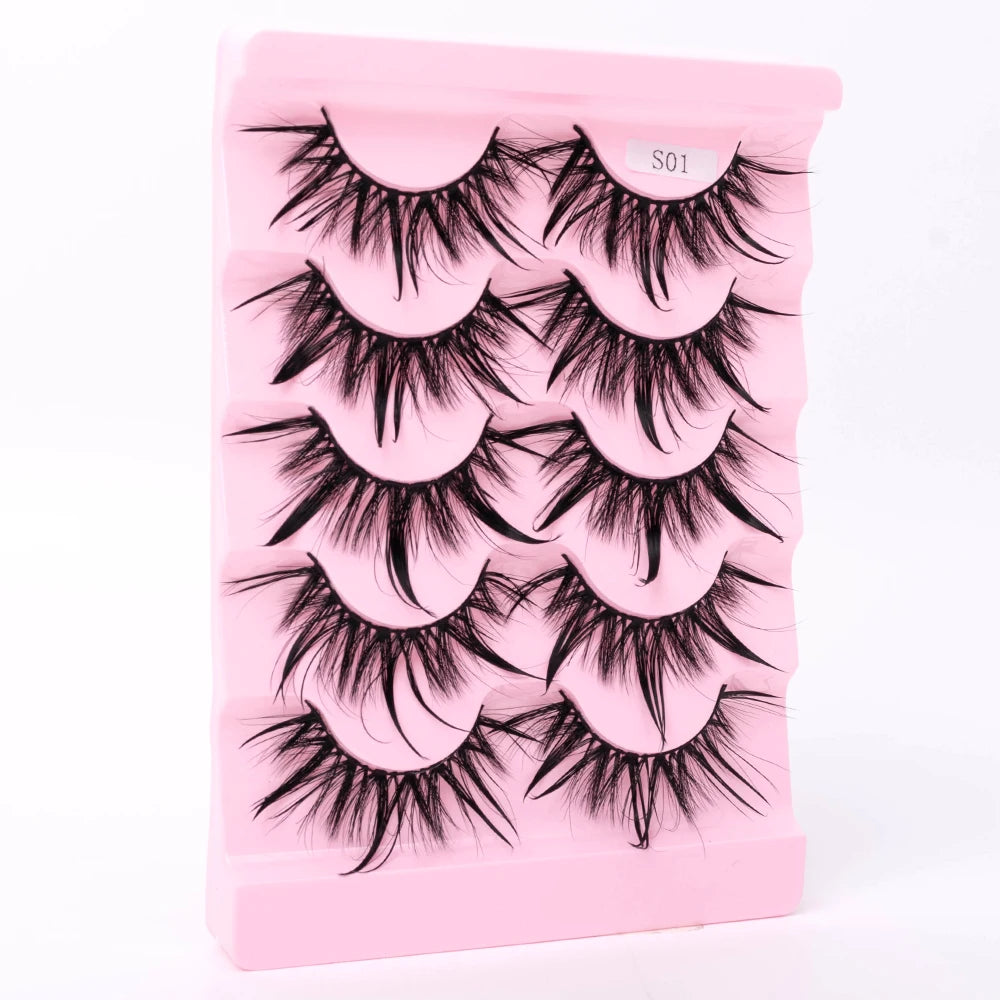 New 5 Pairs Wet False Eyelashes Naturally Wear False Eyelashes Everyday Sharp Tail Thick Simulation Cross Makeup Lashes