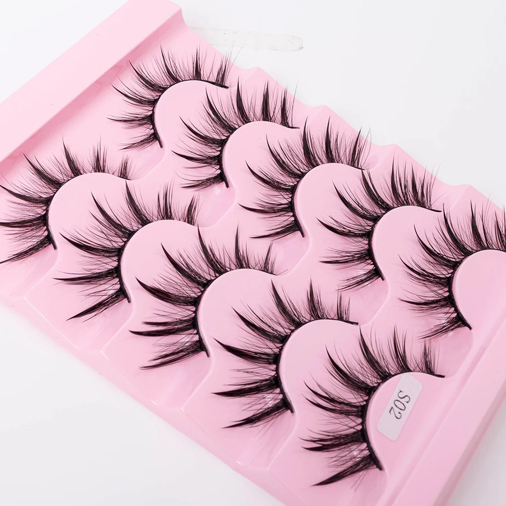 New 5 Pairs Wet False Eyelashes Naturally Wear False Eyelashes Everyday Sharp Tail Thick Simulation Cross Makeup Lashes