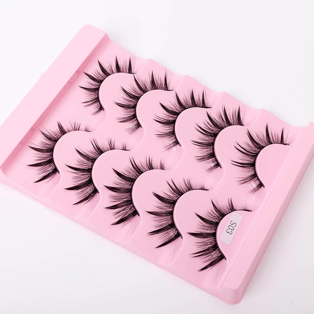 New 5 Pairs Wet False Eyelashes Naturally Wear False Eyelashes Everyday Sharp Tail Thick Simulation Cross Makeup Lashes
