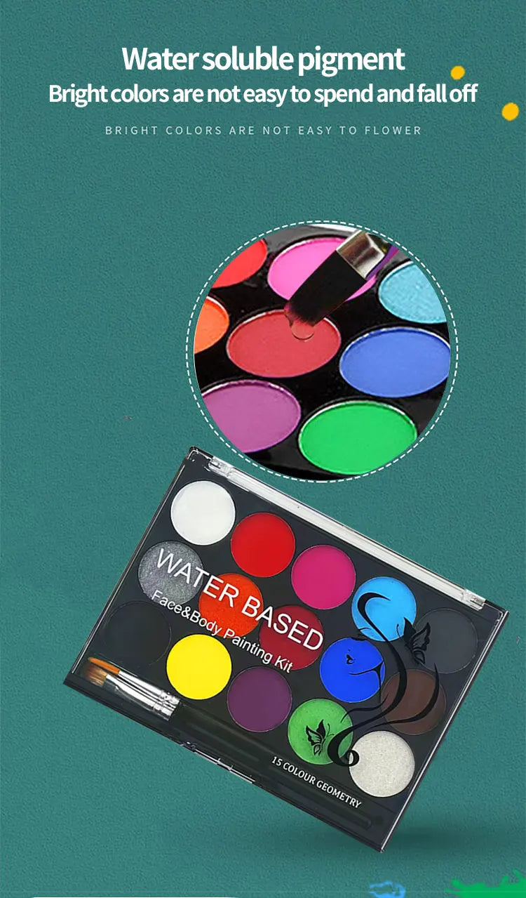 15 Colors Face Painting Palette Body Makeup Non Toxic Water Based Paint With Brush For Christmas Halloween Party Body Painting