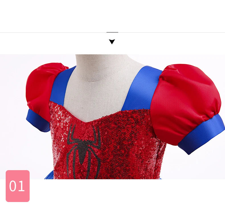 Little Girls Spider Print Dress Kids Sequins Tulle Frocks Children Halloween Theme Party Costume Summer Birthday Surprise Gift