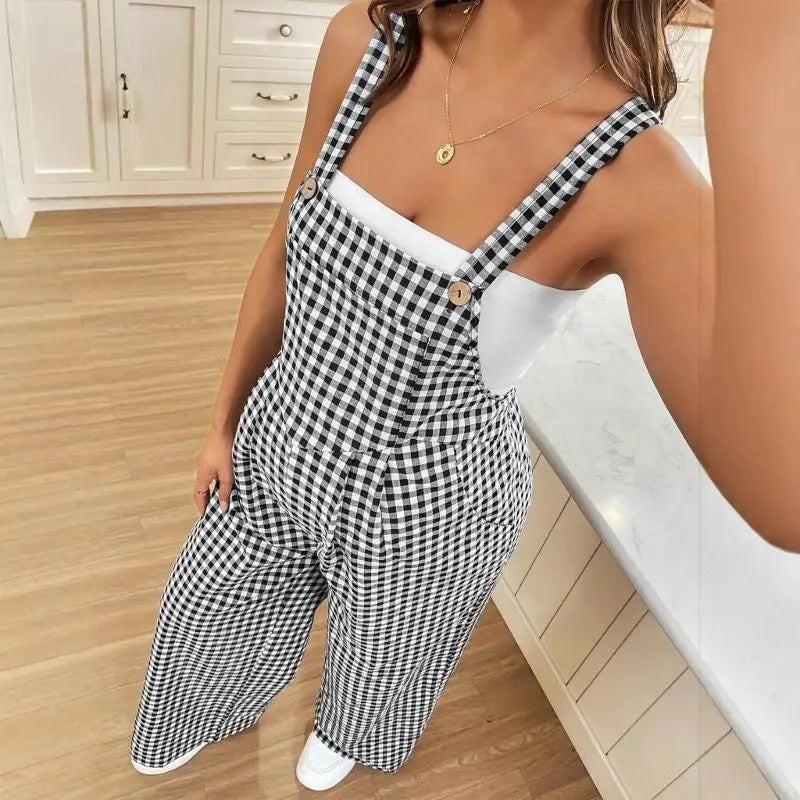 Maternity Overalls Plaids Pattern Lightweight Elastic Comfortable for Pregnancy Women All Season Wear Polyester Fabric A2UB