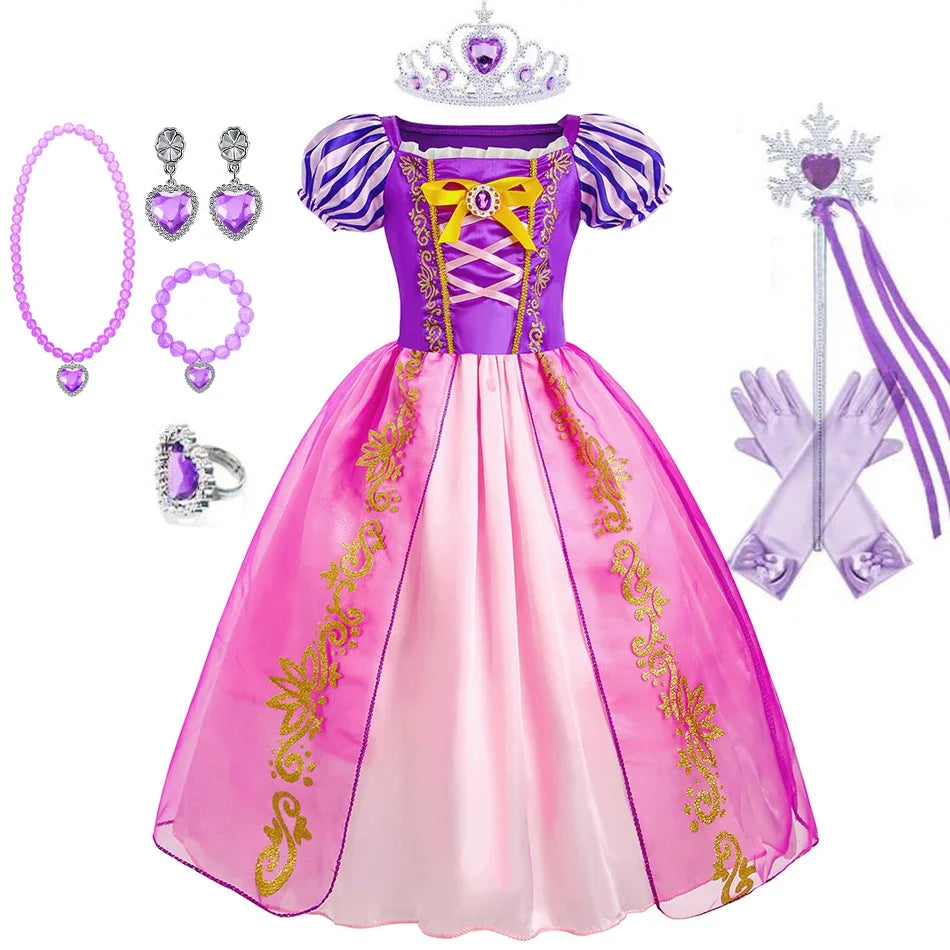 Rapunzel Dress for Girls Kids Summer Tangled Costumes Fancy Princess Dress Children Birthday Carnival Halloween Party Clothes