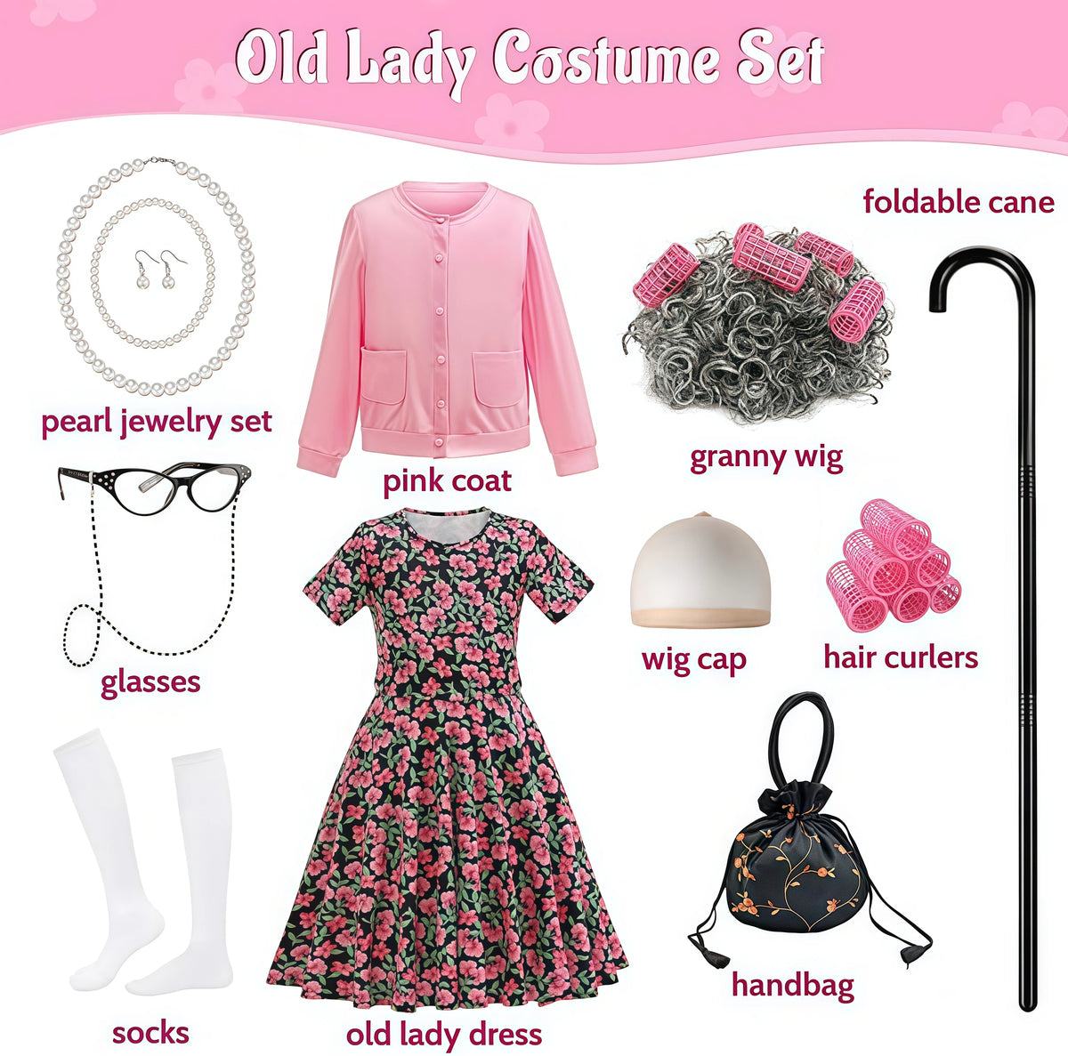 100 Days Of School Kids 100 Day Old Lady Costume Sets Girls Granny Dress Up For Halloween Carnival 100 Years Grandma Role-play