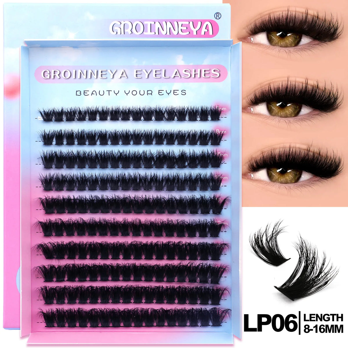 GROINNEYA DIY Eyelashes Cluster Lashes Lash Extension Natural Soft 100% Handmade Mink Lashes Reusable Makeup