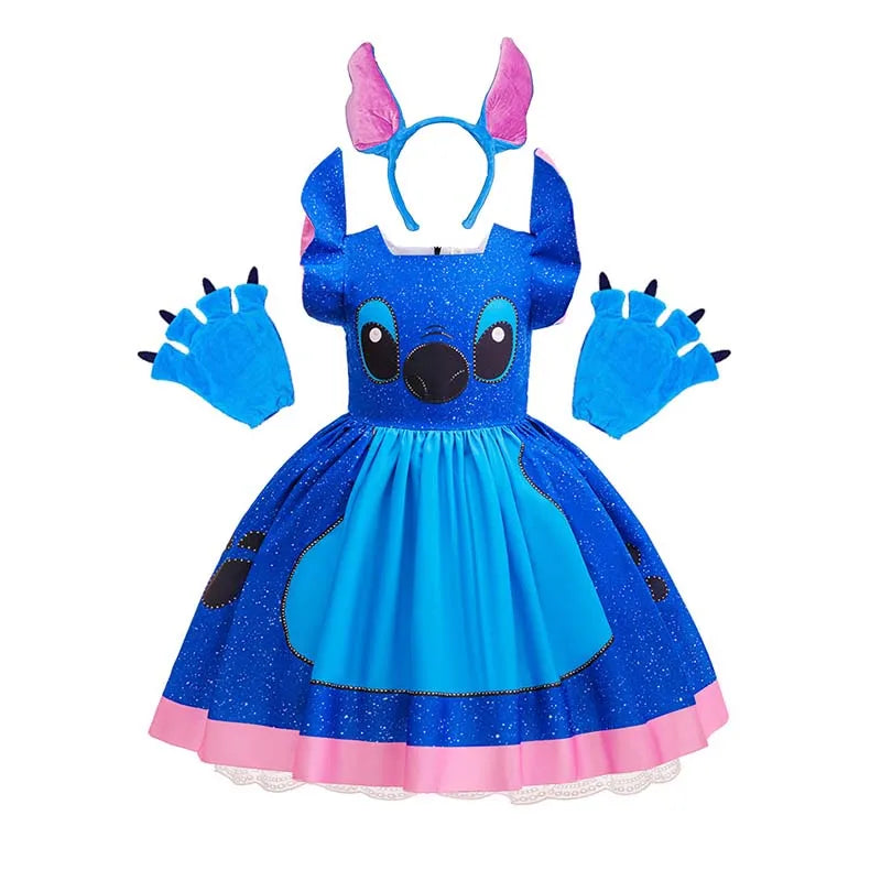 Cartoon Cute Movie Stittch Dress for Girls Role Playing Costume Stage Performance Halloween Carnival Children's Dress Up Gifts