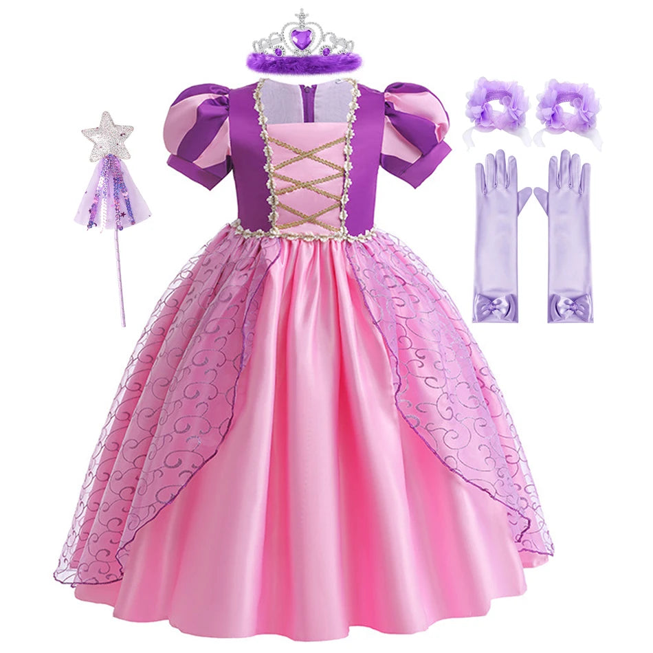 Girl Rapunzel Dress for Kid Princess Girl Tangled Cosplay Carnival Halloween Vestido Birthday Party Ball Gowns Evening Costume