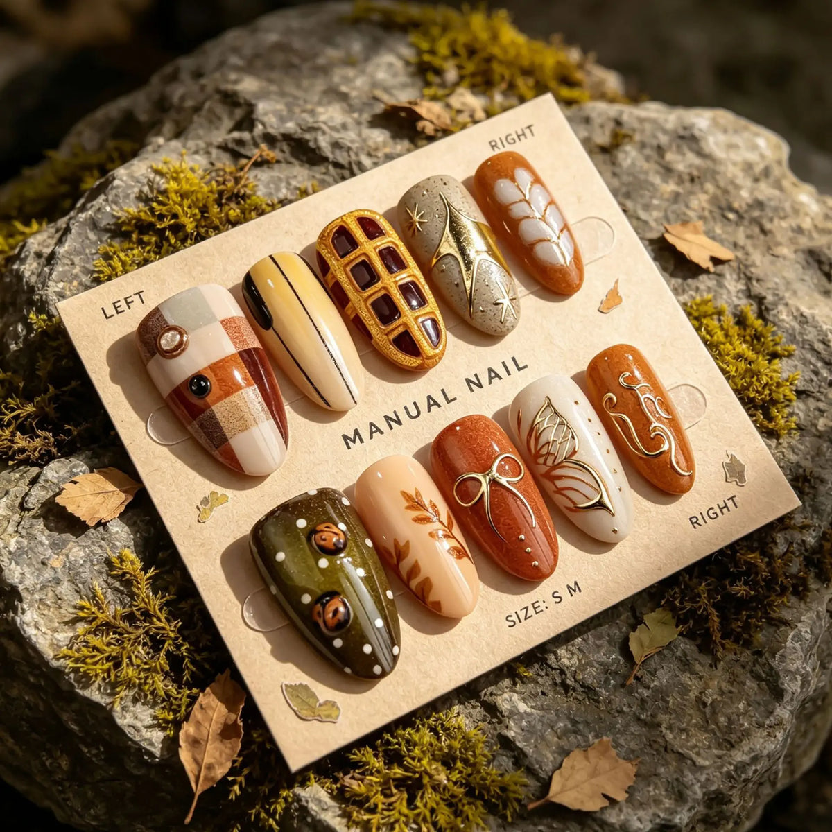 30pcs Autumn Press On Nails 3D Maple Leaf Pumpkin Acorn Fake Nail Long Almond Pumpkin Acorn False Nail for Women&Girl
