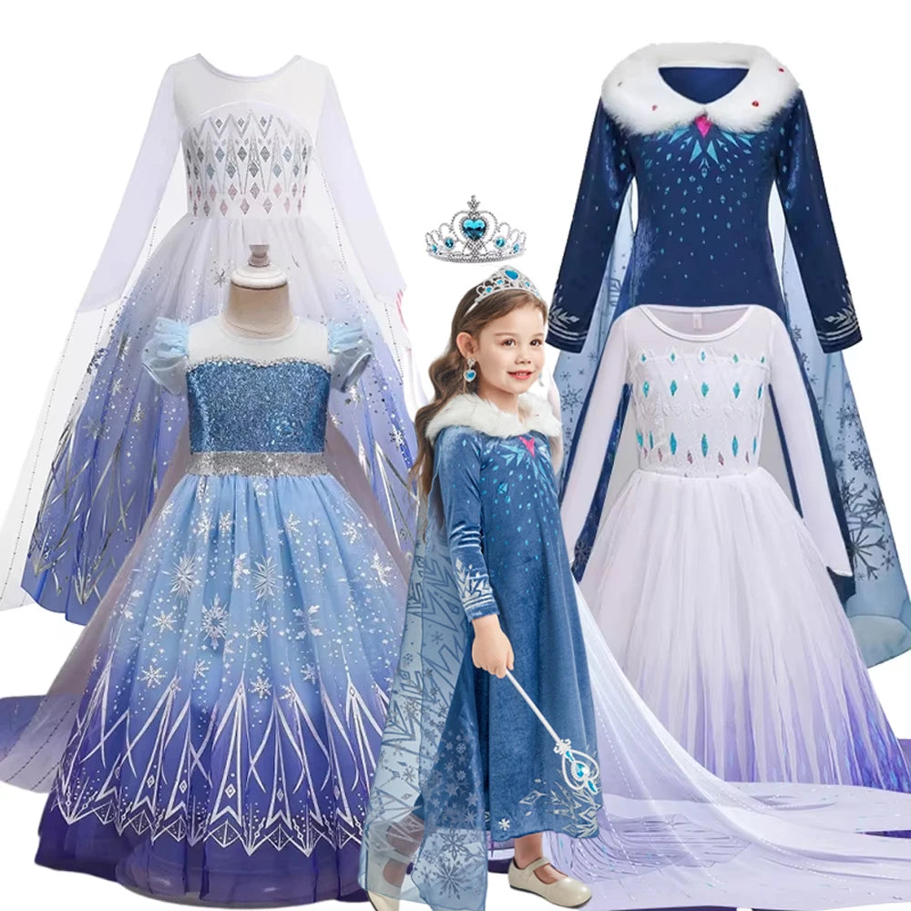Anna Elsa Princess Girls Dress Up Winter Snow Queen Costume Carnival Party Halloween Kids Carnival Birthday Party Clothes