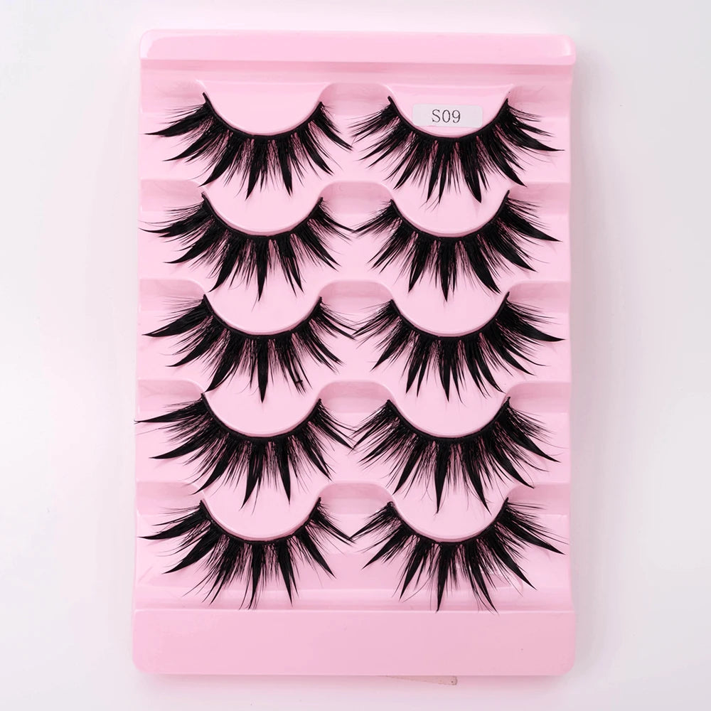 New 5 Pairs Wet False Eyelashes Naturally Wear False Eyelashes Everyday Sharp Tail Thick Simulation Cross Makeup Lashes