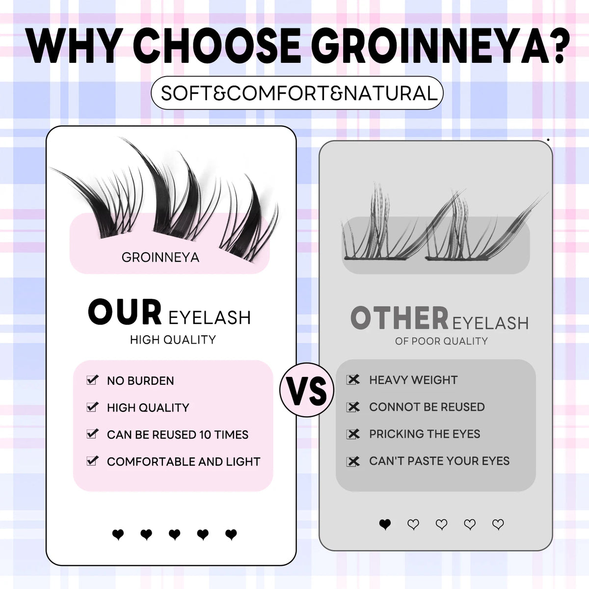 GROINNEYA Cat Eye Lashes DIY Lash Clusters Extension Manga Cluster Eyelashes Soft Cross Mixed Tray Natural False Lashes Makeup