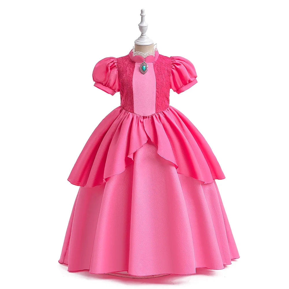 Fancy Peach Princess Cosplay Costume For Girl Carnival Halloween Costumes Birthday Party Stage Performace Prom Dress Kids Clothe