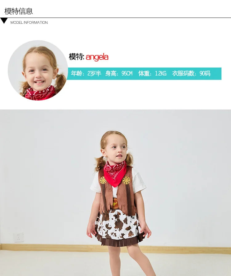 Kids Cowgirl Dress Complete Set  Western Cowboy Cowgirl Costume 4-Piece Set Christmas Play Outfit Halloween Clothes for Child