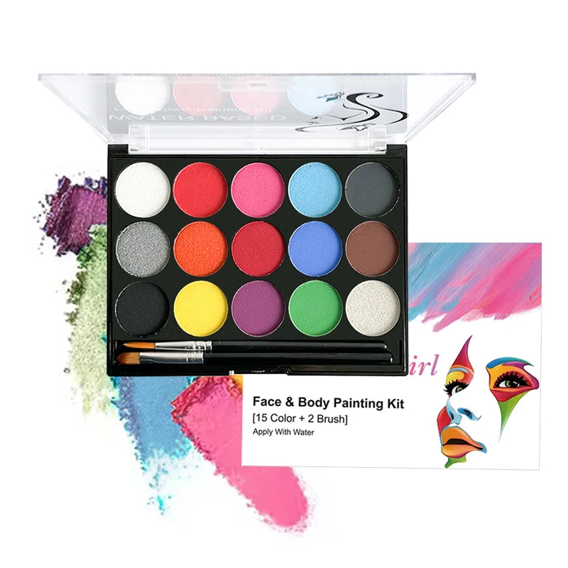 15 Colors Face Painting Palette Body Makeup Non Toxic Water Based Paint With Brush For Christmas Halloween Party Body Painting