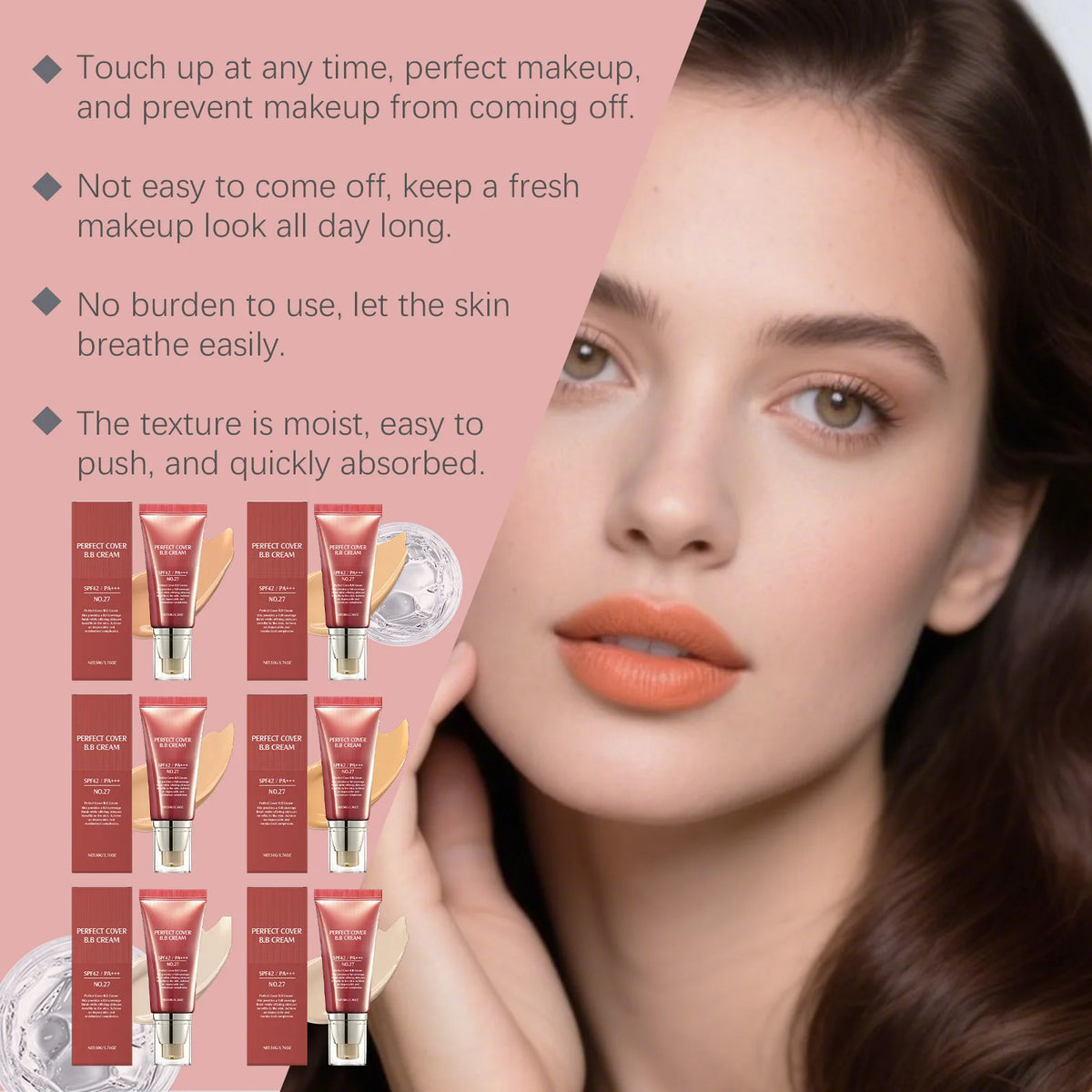 Perfect Cover BB Cream Full Coverage Oil Control Brighten Skin Tone Fading Blemishes Lightweight Natural Makeup Face Concealer