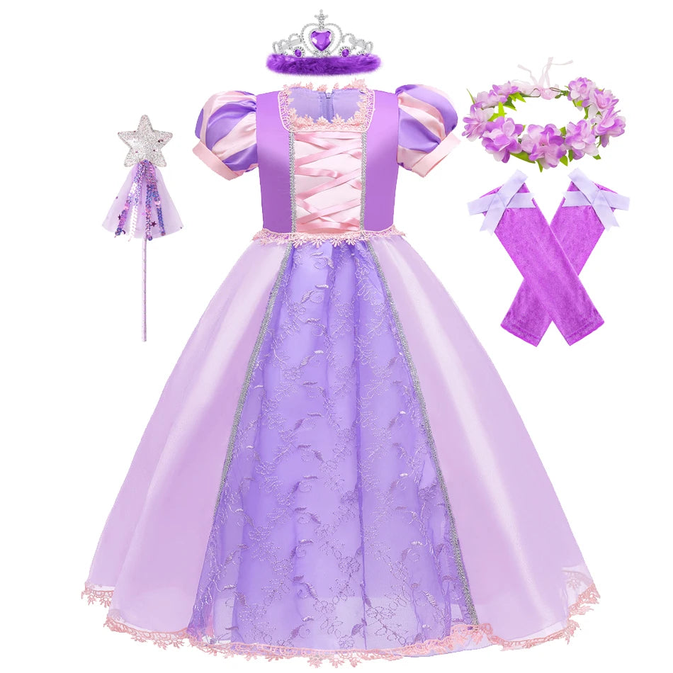 Girl Rapunzel Dress for Kid Princess Girl Tangled Cosplay Carnival Halloween Vestido Birthday Party Ball Gowns Evening Costume