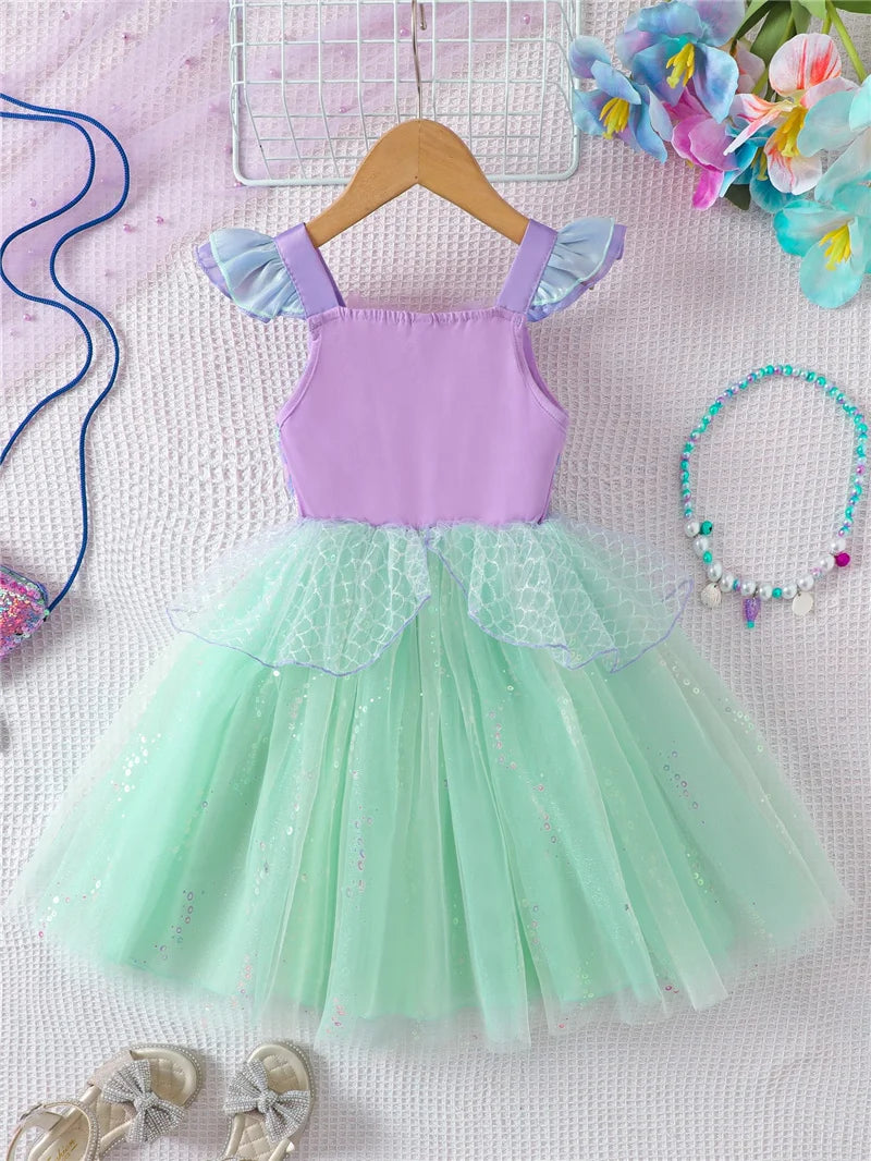 Girls Puffy Ballet Dance Dress Kids Fashion Sequined Mermaid Princess Dress Baby Beaded Tutu Skirt Christmas Halloween Dress up