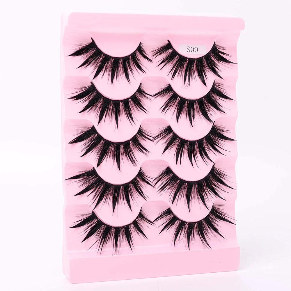 New 5 Pairs Wet False Eyelashes Naturally Wear False Eyelashes Everyday Sharp Tail Thick Simulation Cross Makeup Lashes