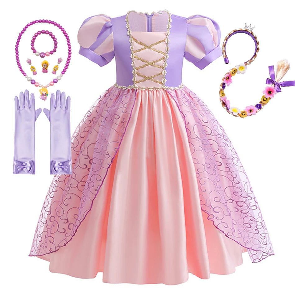 Girl Rapunzel Dress for Kid Princess Girl Tangled Cosplay Carnival Halloween Vestido Birthday Party Ball Gowns Evening Costume