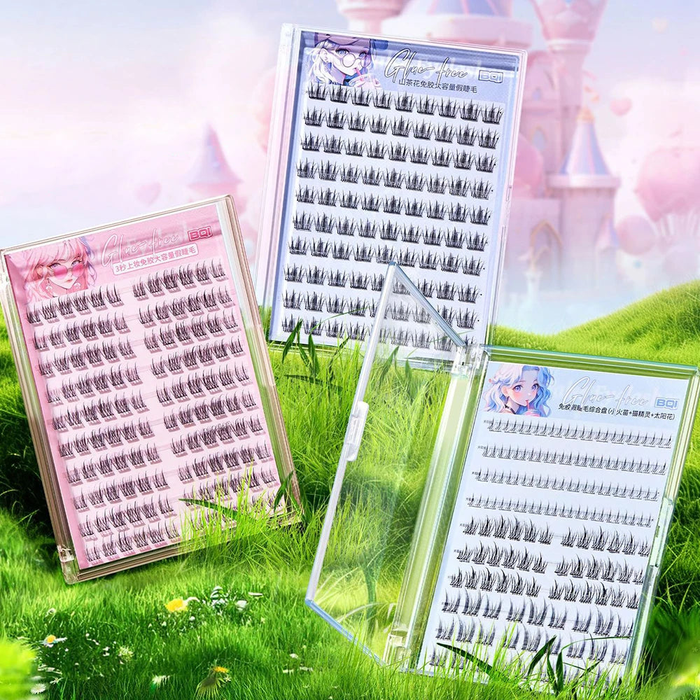 BQI 10 Rows Camellia Glue-free Large-capacity False Eyelashes, Natural Upper And Lower Eyelashes, Daily Makeup False Eyelashes