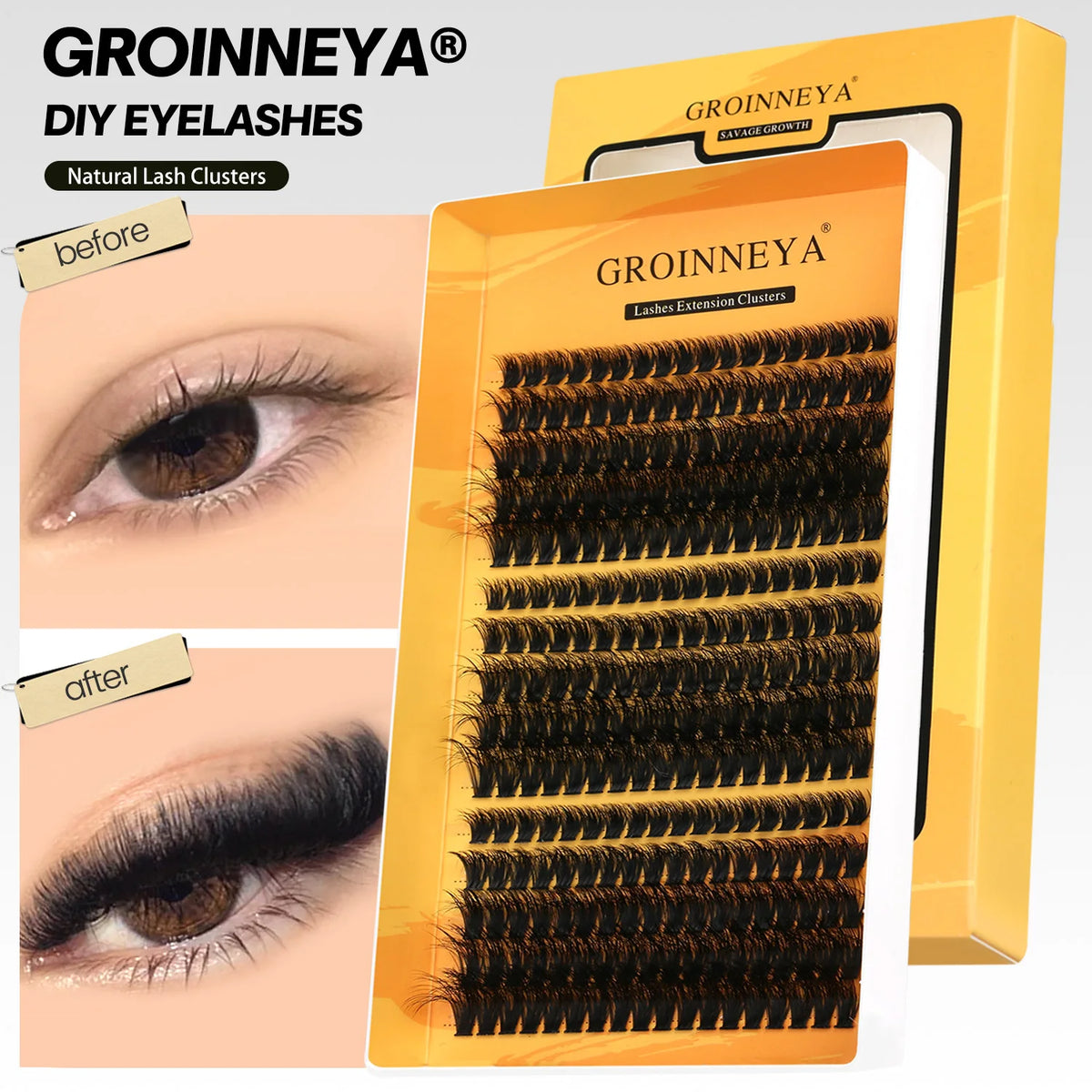 GROINNEYA DIY Eyelashes Cluster Lashes Lash Extension Natural Soft 100% Handmade Mink Lashes Reusable Makeup