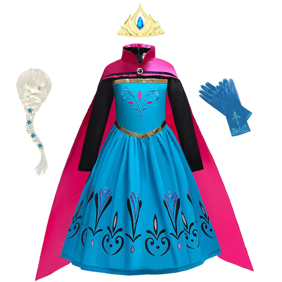 Queen Dress For Girls Long Sleeve Dress Elsa Cosplay Costume Princess Halloween Dress Kids Party Vestido Fantasia Children