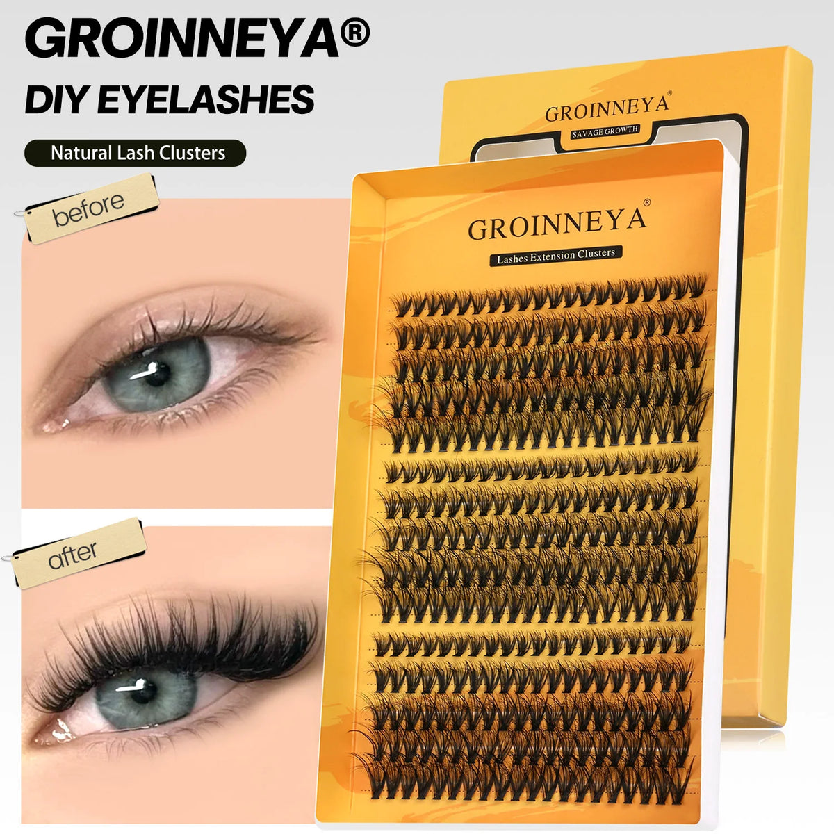 GROINNEYA DIY Eyelashes Cluster Lashes Lash Extension Natural Soft 100% Handmade Mink Lashes Reusable Makeup