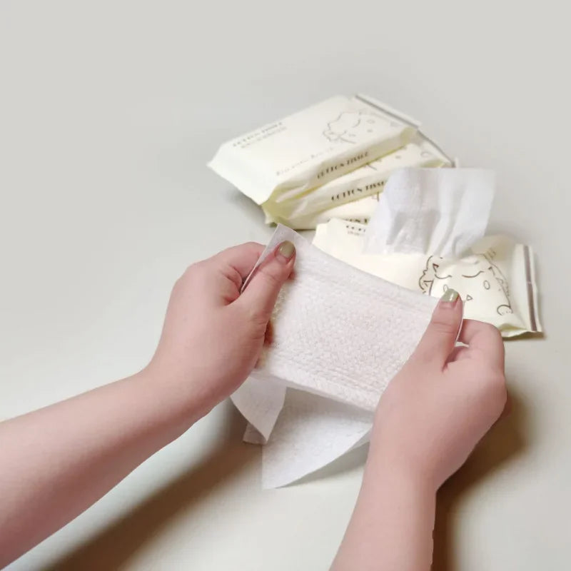 20pcs/bag Disposable Face Towel Soft Individual Pocket Paper Tissue Facial Cleansing Wet Dry Makeup Wipes Beauty Square Towel