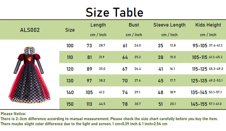 Girls Queen of Hearts Cosplay Dress Black White Checkered Skirt with Red Tulle Kids Halloween Costume Theme Party Outfit