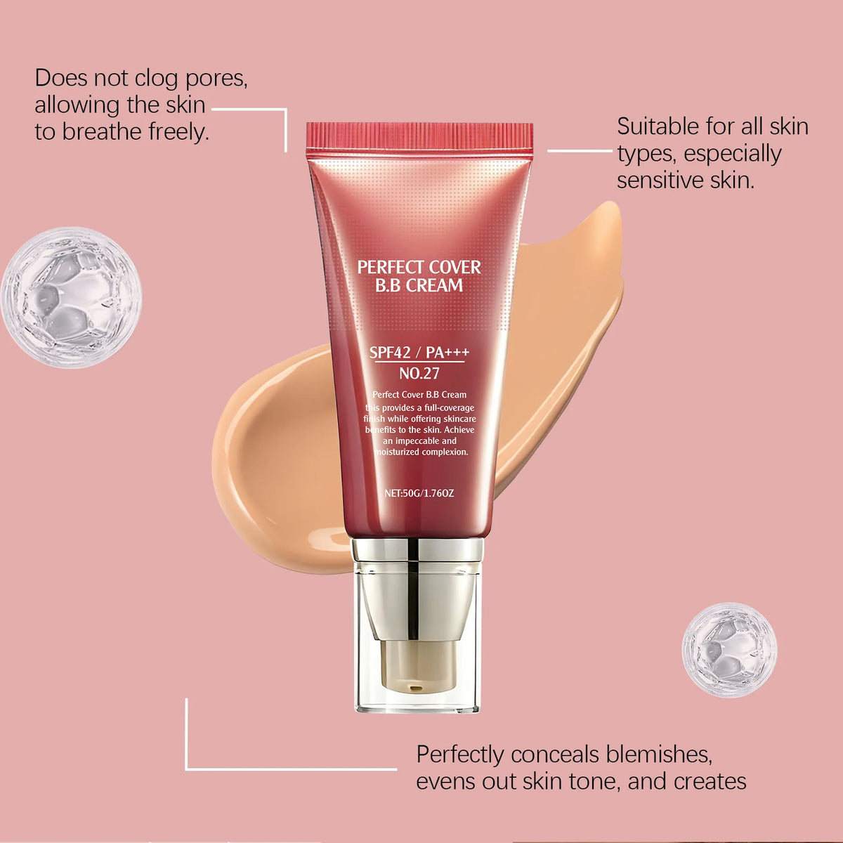 Perfect Cover BB Cream Full Coverage Oil Control Brighten Skin Tone Fading Blemishes Lightweight Natural Makeup Face Concealer