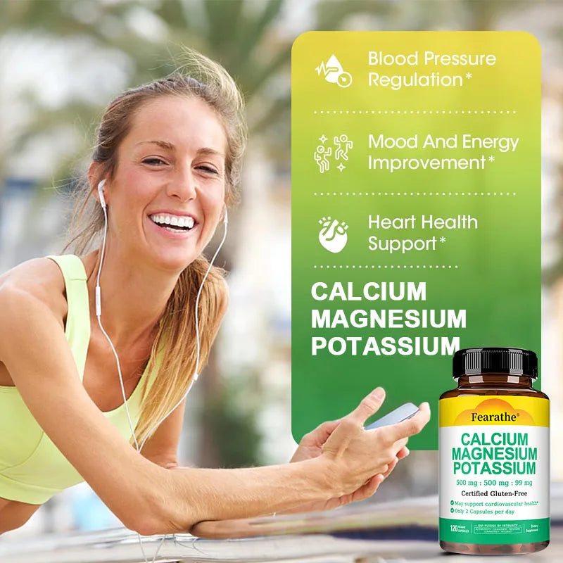 Calcium Magnesium Potassium Supplement - 500mg/500mg/99mg Per 2 Tablets - Supports Cardiovascular Health - Certified Gluten-Free