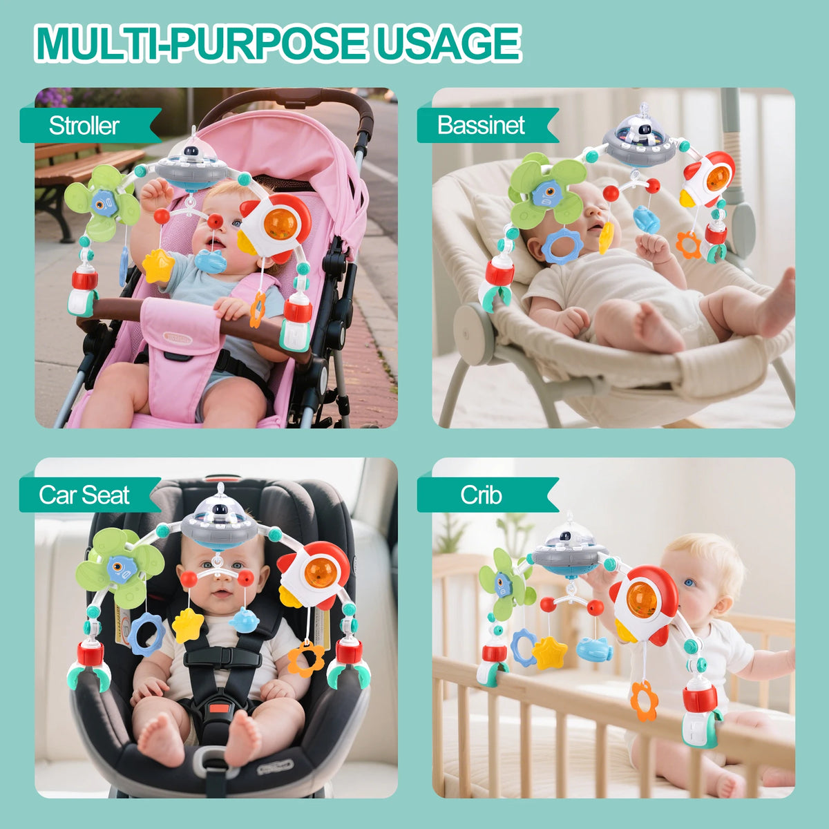 Baby Stroller Arch Toys Crib Mobile Music Rotating Bouncers Toys Fine Motor Skills Sensory Development Arch Baby Car Seat Toys