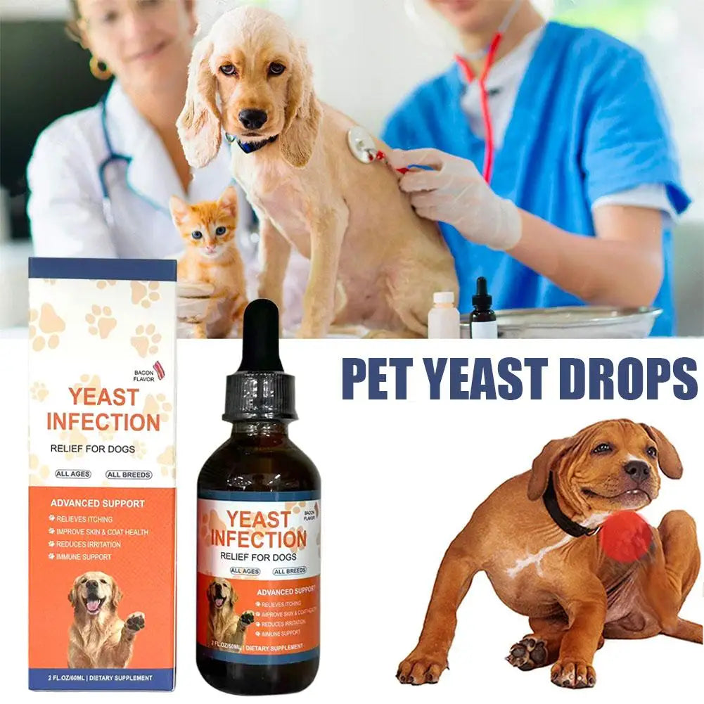 60ml Pet Yeast Infection Drops Liquid Supplement for Dogs & Cats Gut Health Immune System & Digestion
