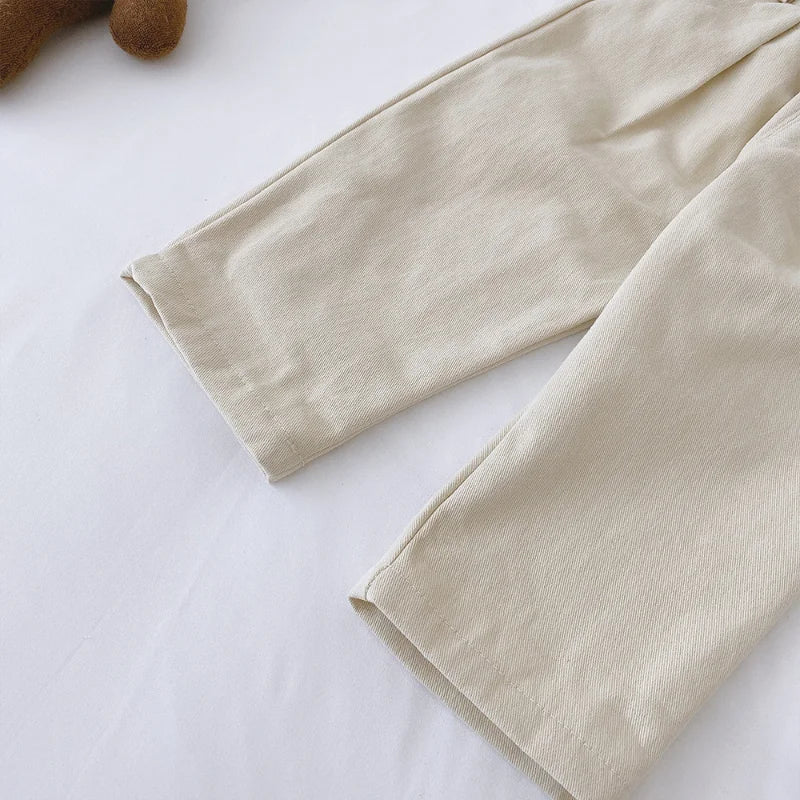 Spring Baby Boys Cotton Casual Pants Kids Cotton Clothes Fall Children's Fashion Trousers Toddler Girls Solid Color Simple Pants