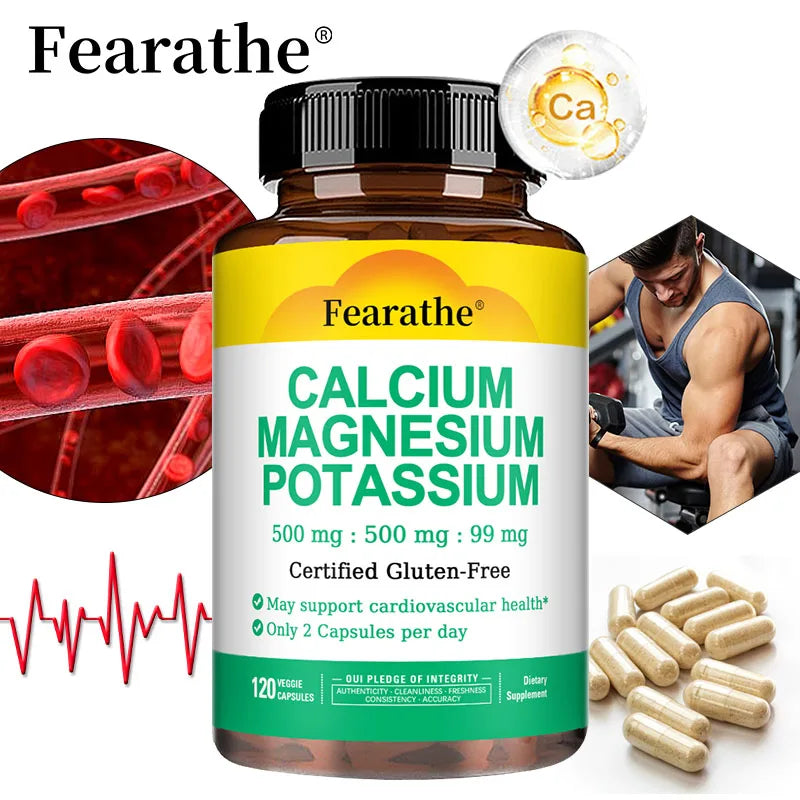Calcium Magnesium Potassium Supplement - 500mg/500mg/99mg Per 2 Tablets - Supports Cardiovascular Health - Certified Gluten-Free